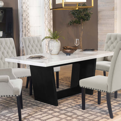 Sherry Trestle Base Marble Top Dining Table Espresso and White image