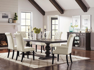 Phelps 8-Piece Rectangular Trestle Dining Set Antique Noir and Beige image