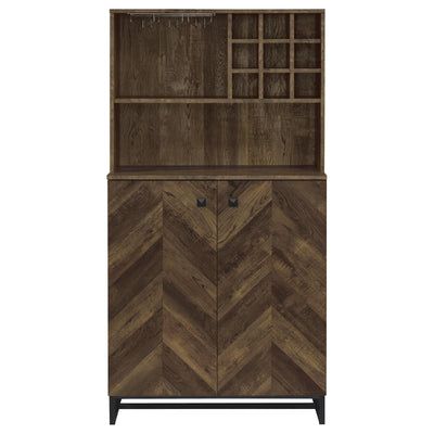 Mendoza 2-door Wine Cabinet Rustic Oak Herringbone and Gunmetal