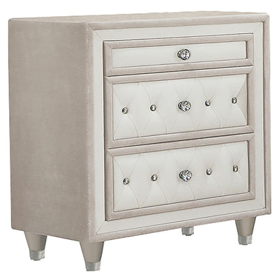 Antonella 3-drawer Upholstered Nightstand Ivory and Camel image