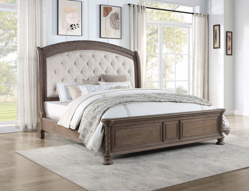 Emmett Tufted Headboard Panel Bed Walnut and Beige image