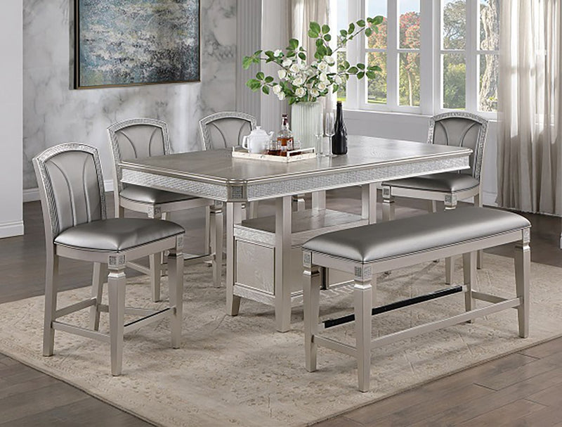 Crown Mark Furniture Klina Counter Height Table in Silver