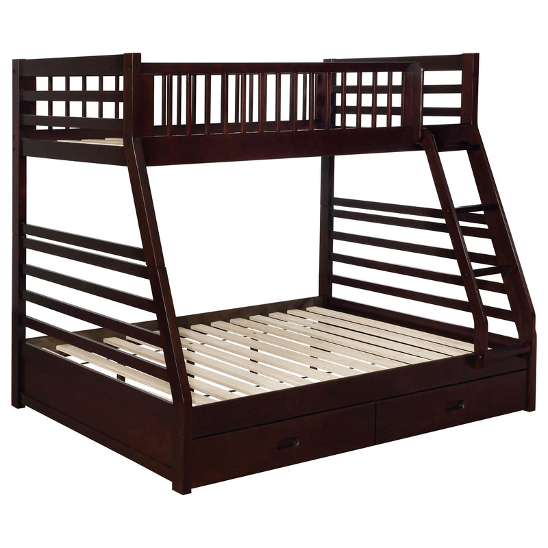 Ashton Twin Over Full 2-drawer Bunk Bed Cappuccino, White, Navy, Honey, & Brown