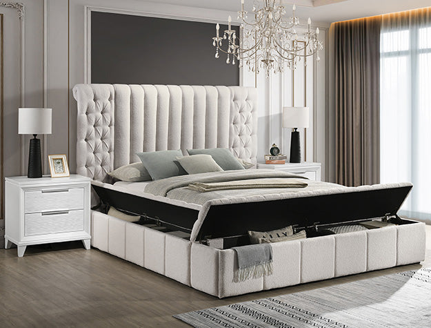Danbury White Bed- Upholstered Storage Panel bed