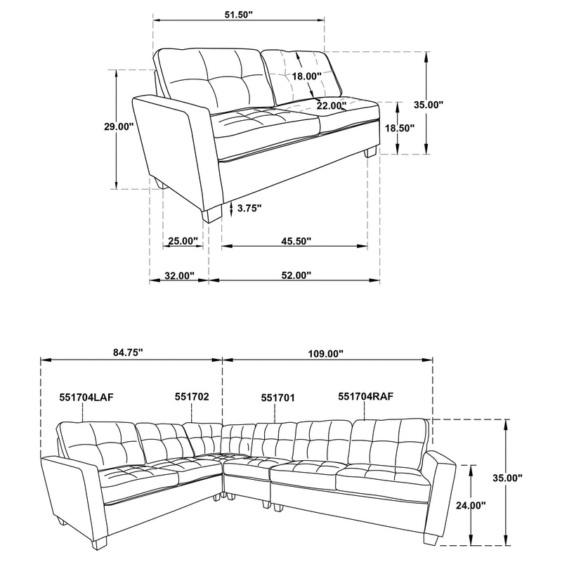 Georgina 5 Pc Stationary Sectionals Grey