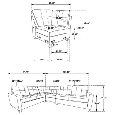 Georgina 5 Pc Stationary Sectionals Grey