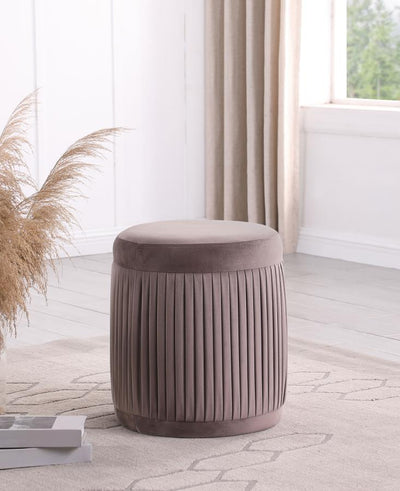 Tovar round upholstered Ottoman- Mauve velvet