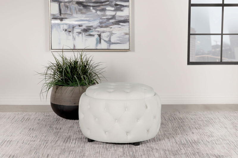 Angelina Tufted Storage Round Ottoman Pearl image