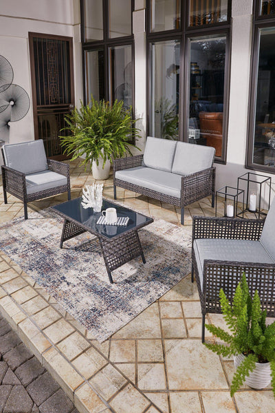Lainey Two-tone Gray Outdoor Love/Chairs/Table Set (Set of 4)