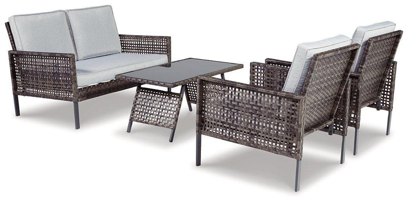 Lainey Two-tone Gray Outdoor Love/Chairs/Table Set (Set of 4)