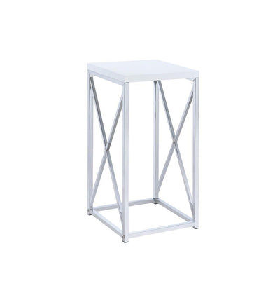 Edmund Accent Table with X-cross Glossy White and Chrome