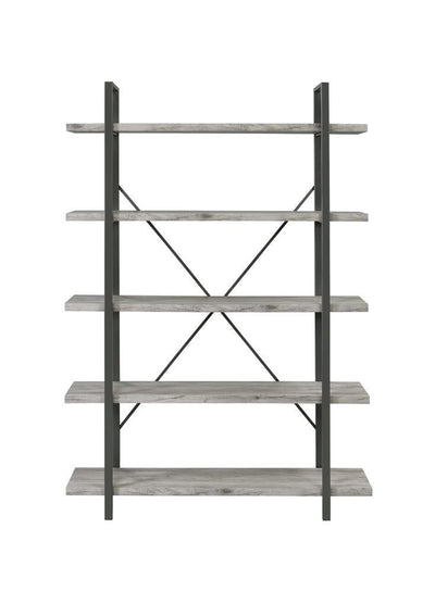 Cole 5-Shelf Bookcase Grey Driftwood and Gunmetal