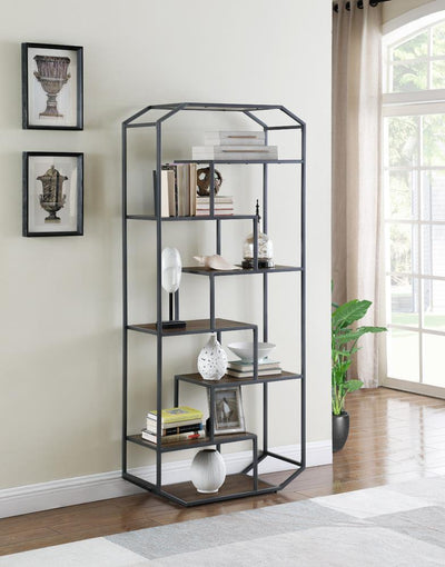 Leland 6-shelf Bookcase Rustic Brown and Dark Grey