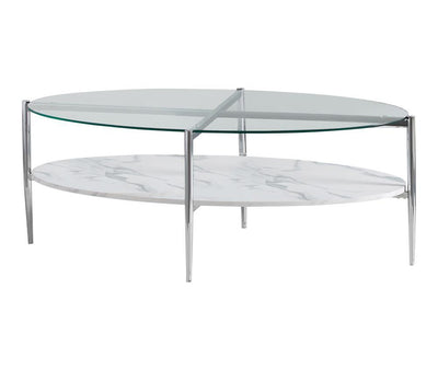 Cadee Round Glass Top Coffee Table White and Chrome