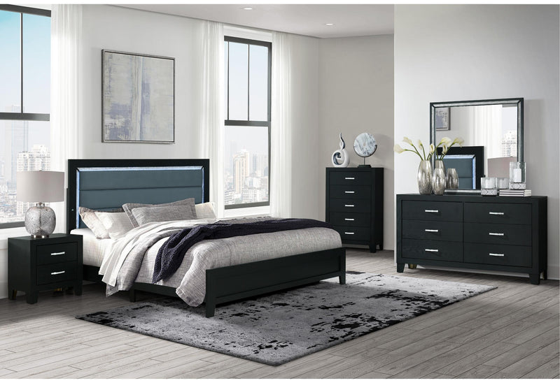 REID BLACK KING BED WITH LED