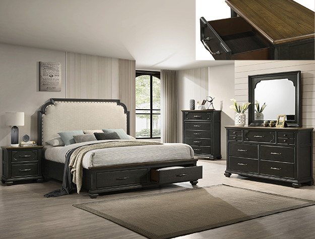 Hamilton Dark Brown Upholstered Platform Bedroom Suite B6560