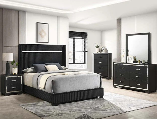 Genro Black Corduroy -5pc bedroom set