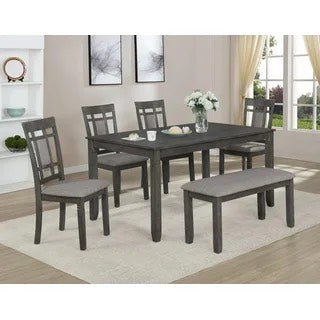 Gray wash- 6pc Dining table set with bench