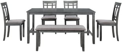 Gray wash- 6pc Dining table set with bench