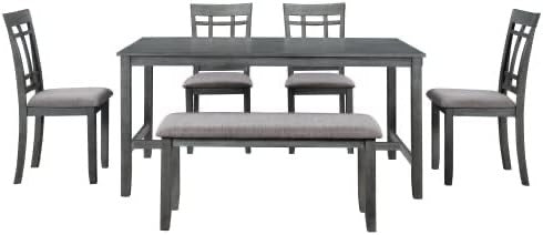 Gray wash- 6pc Dining table set with bench