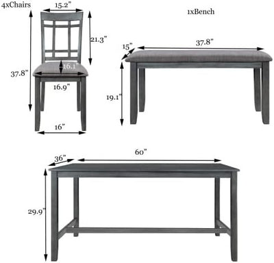 Gray wash- 6pc Dining table set with bench