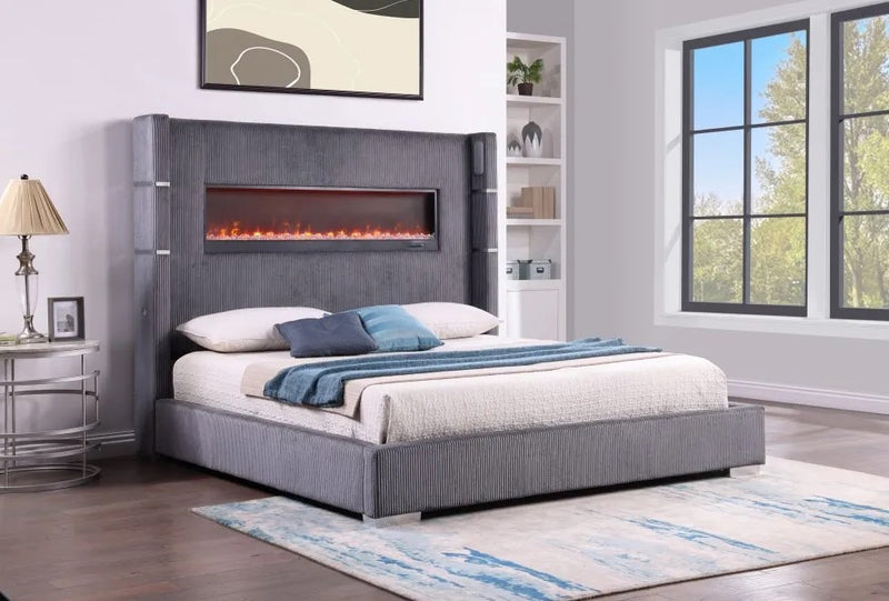 Fireplace controlled bed-Upholstered Queen size