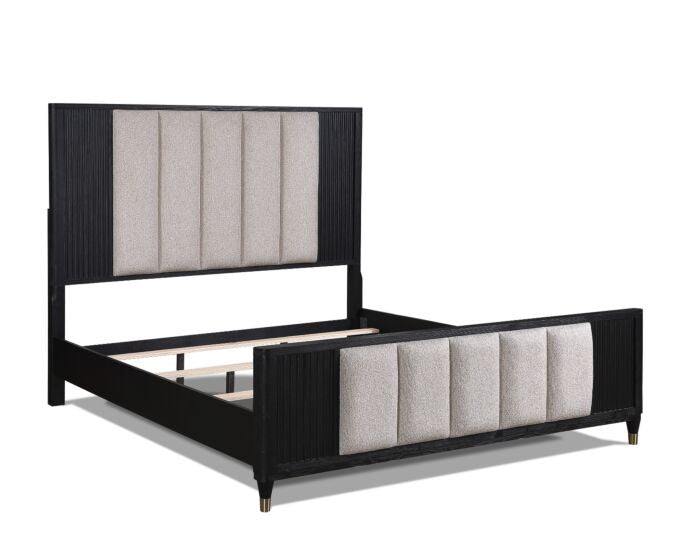 Kara Bedroom Suite - 5pc Queen Black Beige Upholstered Wooden Panel