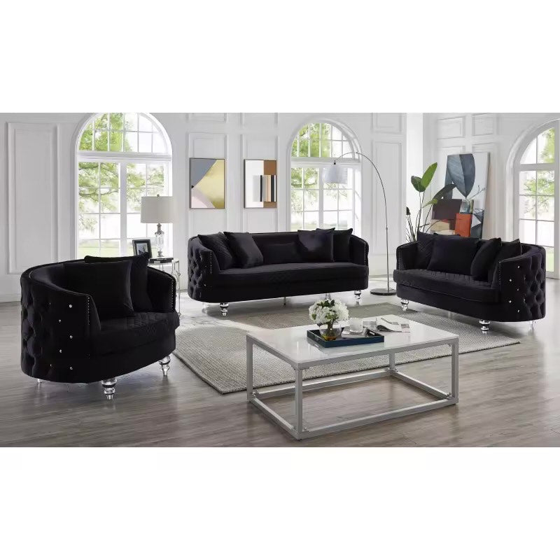 Black Velvet Upholstered- Sofa & Loveseat