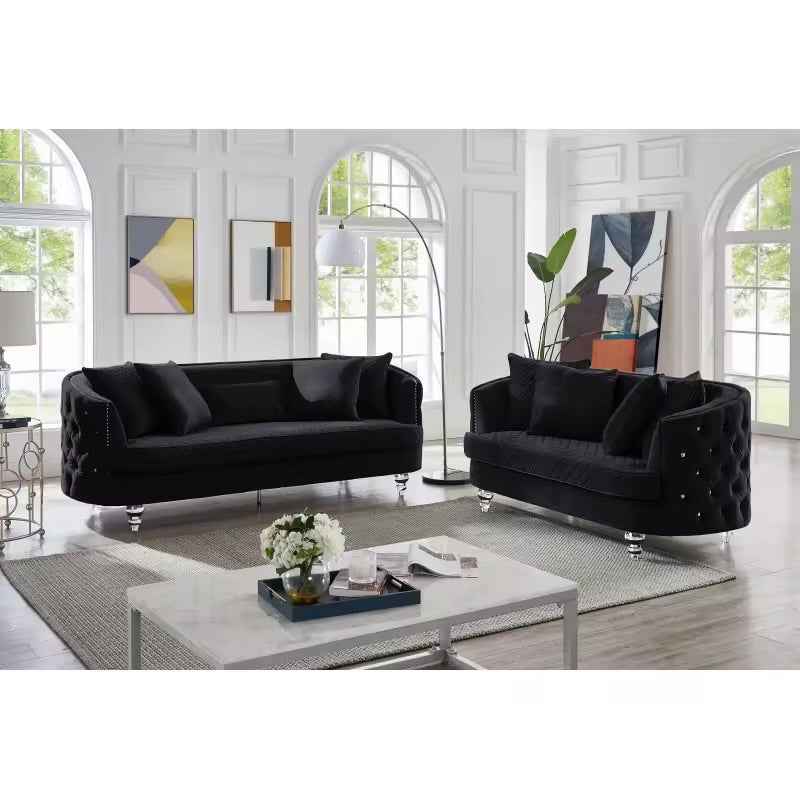 Black Velvet Upholstered- Sofa & Loveseat