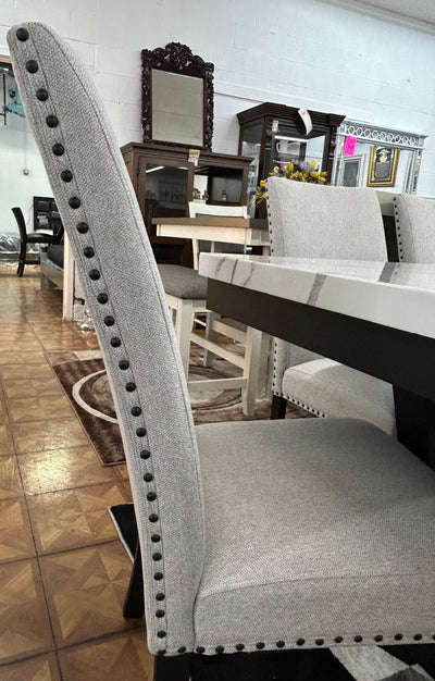 Varley- Marble topped 5pc Dining table with Bench