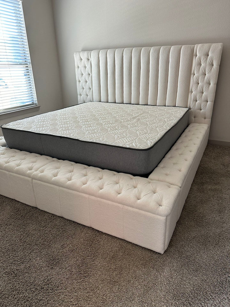 Danbury White Bed- Upholstered Storage Panel bed
