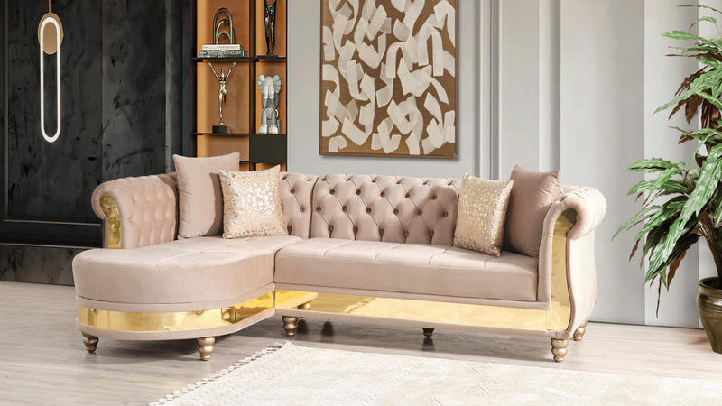Julio Upholstered Sectional w/Gold Trim platted