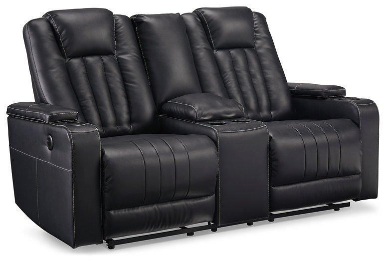 Center Point Black Reclining Loveseat with Console image