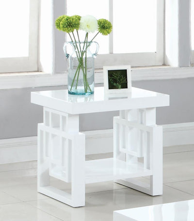 Transitional Glossy White End Table image